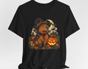 Halloween Witch Capybara Tee | Pumpkin Moon Fall Shirt