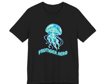 Frutiger Aero Iridescent Jellyfish Tee | Blue Green Nautical Ocean Graphic