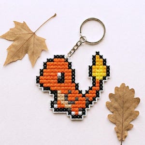 Pokemon Charmander Cross Stitch Sprite Pattern | Plastic Canvas Keychain PDF | Digital Download