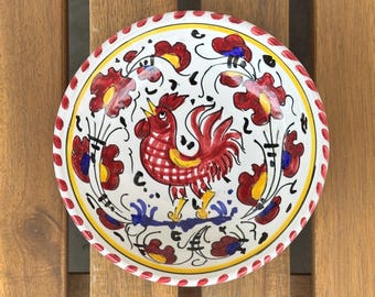 Deruta Italy Handbemalter Teller: Galletto Rosso Hahn Keramik (14 cm)