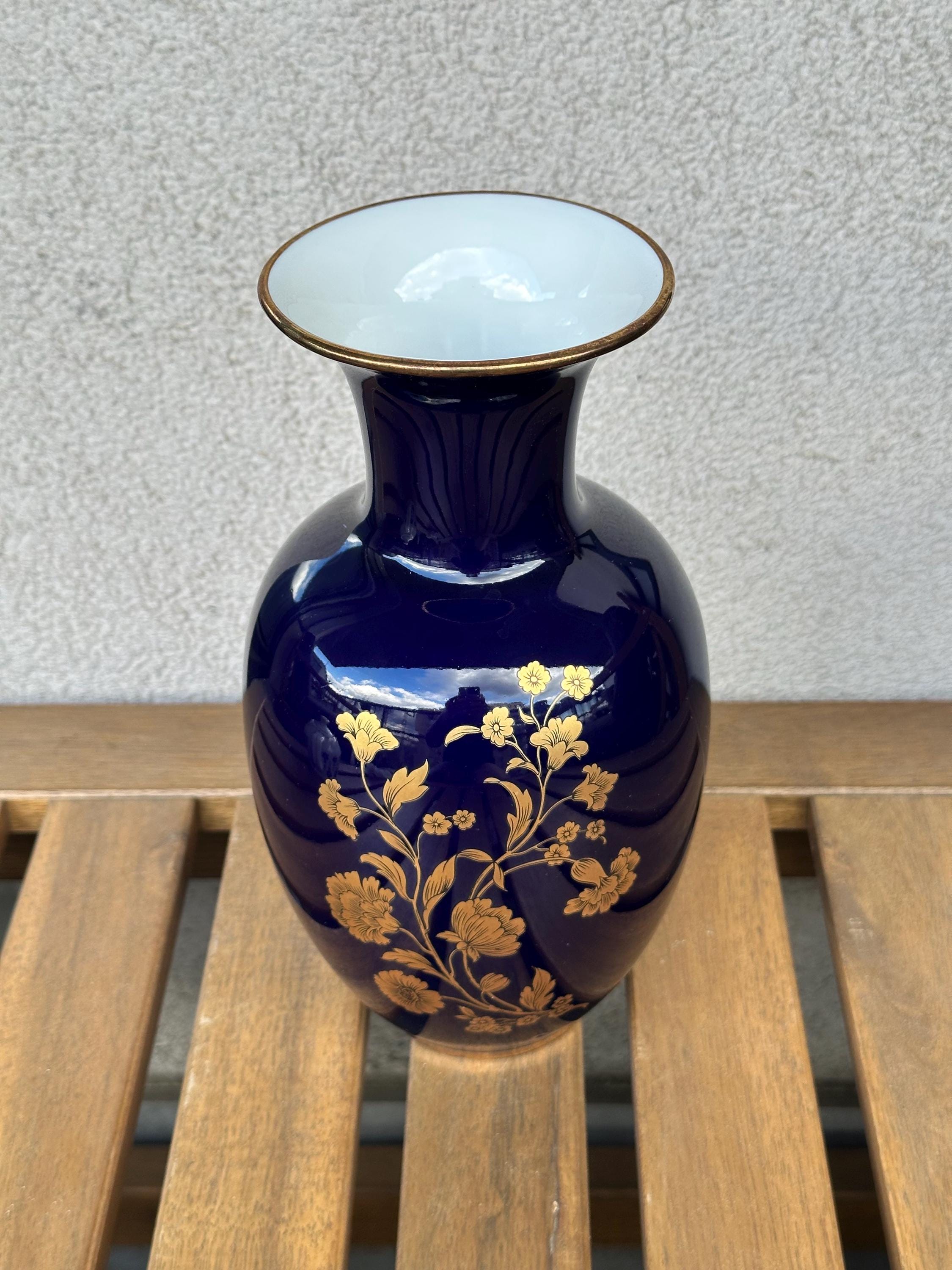 Vintage Royal Porzellan KPM Bavaria Kobaltblau Vase, handbemaltes goldenes Blumenporzellan