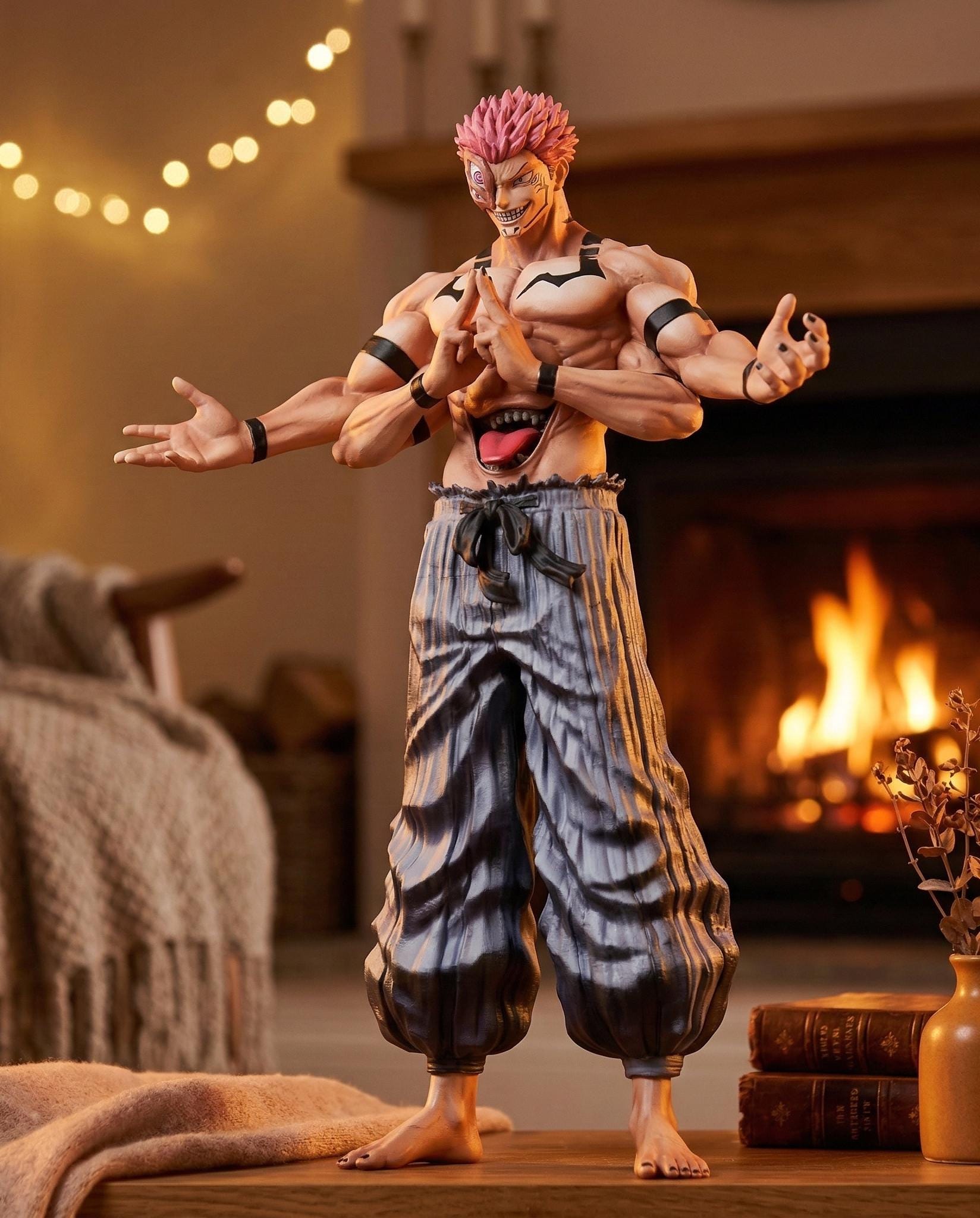 Statue Sukuna Jujutsu Kaisen - 30 Cm - Base Rocher Flammes Maudites - PVC 2025