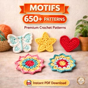 650+ Crochet Motif Patterns | Granny Motifs, Appliques, Floral & Geometric Designs | PDF Bundle