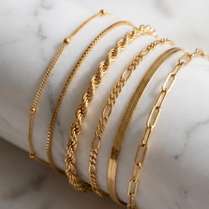 Gold Layered Bracelet Set 5 Pieces Mixed Chain Stacking Minimalist Women