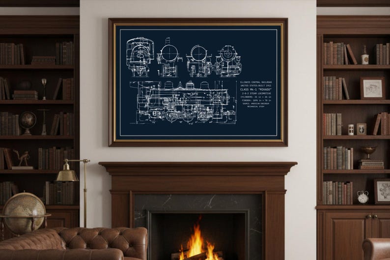 Steam Locomotive Blueprint Poster - Vintage Railway Wall Art - Train ...