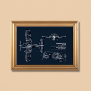 Grumman F6F Hellcat Blueprint: Aviation Wall Art Technical Drawing Pilot Gift