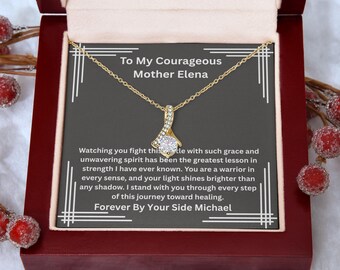 Breast Cancer Support Gift For Mother, Cancer Survivor, Warrior, Chemotherapy Care, Pink Ribbon Necklace, Strength, Fighter Milestone