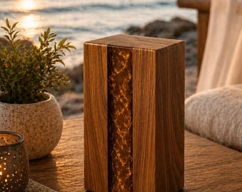 Handcrafted Wooden Cremation Urn with Resin Inlay | Memorial Urn for Ashes