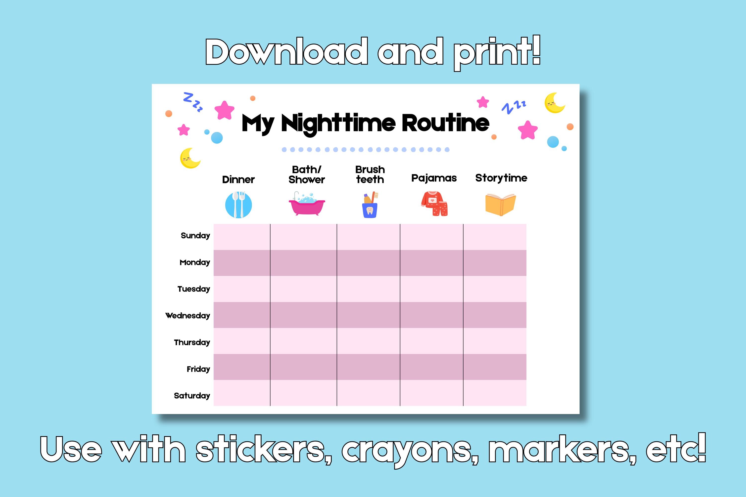 Nighttime Routine Routine Visual Toddler Nighttime Routine Chart | Bedtime Visual Schedule for Kids ...