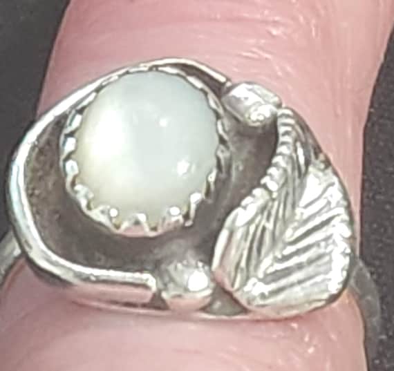 Size 4 tiny moonstone and silver ring - image 1