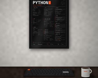 Python spiekbrief poster, Python 3 syntaxreferentie, printbare code muurdecoratie, cadeau voor programmeurs, donker + licht, 18x24 A2 Letter