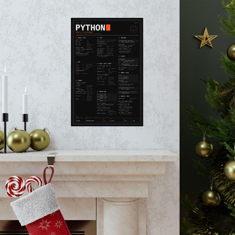 Póster con hoja de trucos de Python, póster físico mate, referencia de sintaxis de Python 3, arte mural para programadores, regalo para programadores, 12x18 16x24 24x36 imagen 7