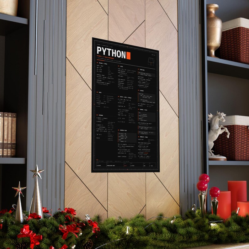 Póster con hoja de trucos de Python, póster físico mate, referencia de sintaxis de Python 3, arte mural para programadores, regalo para programadores, 12x18 16x24 24x36 imagen 13