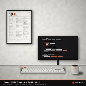 SQL Cheat Sheet Poster, Printable SQL Commands Reference, Database Query Wall Art, Data Analyst Gift, Programmer Decor, Dark + Light image 6