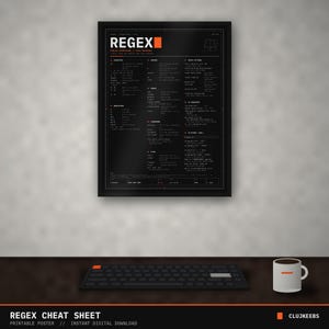 Póster de referencia rápida de expresiones regulares, lámina imprimible para programadores, póster de codificación, regalo para desarrolladores, Dark + Light