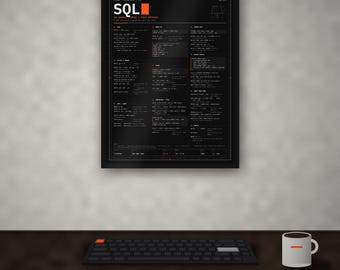 SQL-spiekbriefposter, afdrukbare SQL-opdrachtenreferentie, muurdecoratie met databasequery's, cadeau voor data-analisten, decoratie voor programmeurs, donker + licht