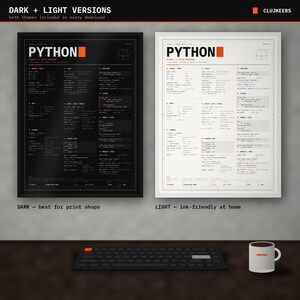 Pythonチートシートポスター、Python 3構文リファレンス、印刷可能なコーディングウォールアート、プログラマーギフト、ダーク+ライト、18x24 A2レターサイズ 画像 4