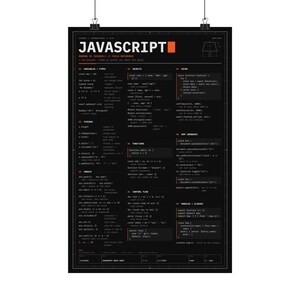 Póster con hoja de trucos de JavaScript, póster físico mate, referencia moderna de JS, arte mural para desarrolladores web, regalo para programadores, de 12x18 a 24x36 pulgadas.