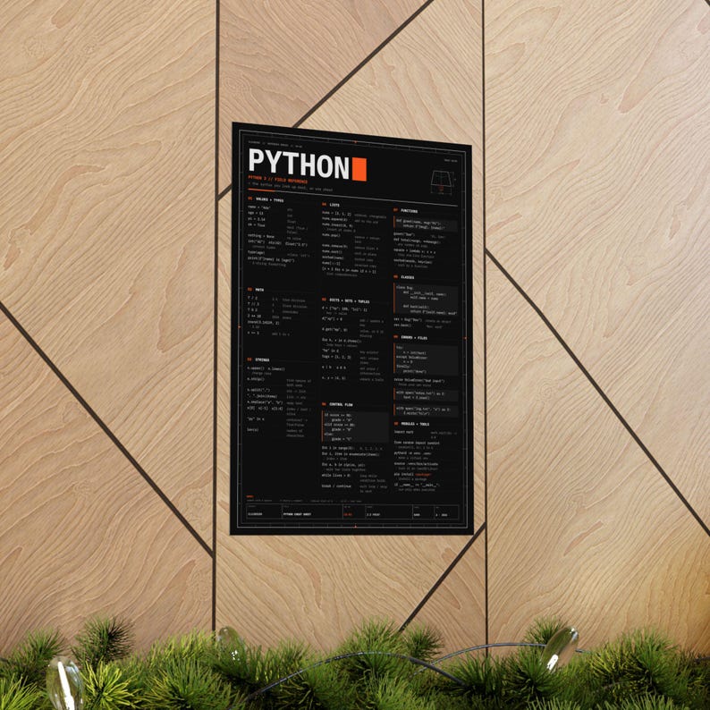 Póster con hoja de trucos de Python, póster físico mate, referencia de sintaxis de Python 3, arte mural para programadores, regalo para programadores, 12x18 16x24 24x36 imagen 5