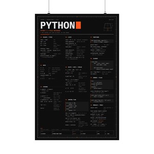 Póster con hoja de trucos de Python, póster físico mate, referencia de sintaxis de Python 3, arte mural para programadores, regalo para programadores, 12x18 16x24 24x36 imagen 9