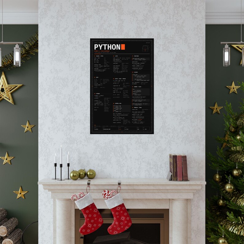Póster con hoja de trucos de Python, póster físico mate, referencia de sintaxis de Python 3, arte mural para programadores, regalo para programadores, 12x18 16x24 24x36 imagen 15