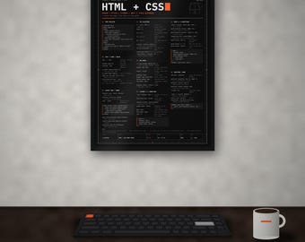 HTML CSS チートシートポスター、Flexbox と Grid のリファレンス、Web 開発者向けウォールアート、印刷可能なコーディングポスター、プログラマーへのギフト、ダーク + ライト