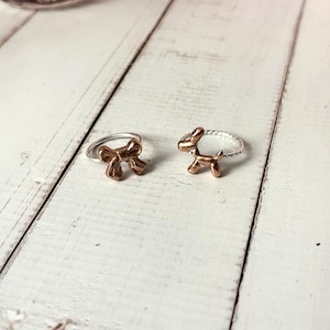 Sterling Silver & Copper Statement Ring | Balloon Dog or Bow Ring | Playful Minimal Jewellery | Mixed Metal Ring - Sizes R and L