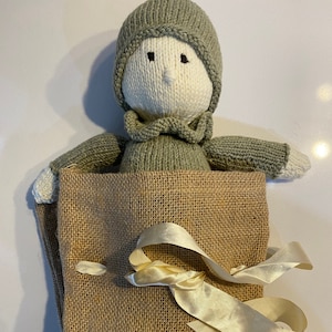 Hand Knitted Little Sack Doll 100% Organic Cotton Polyester Stuffing