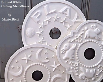 White Nursery Decor, Ceiling Medallions, Ceiling Medallion, Lighting, Home and Living, Sports, Boys Room Decor, Marie Ricci, Baby Shower