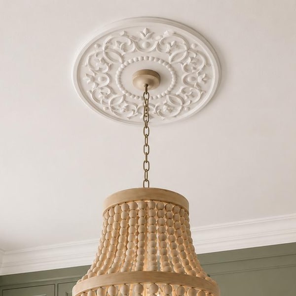 Floral Vine Ceiling Medallion: 18" Primed White Resin Lighting Decor