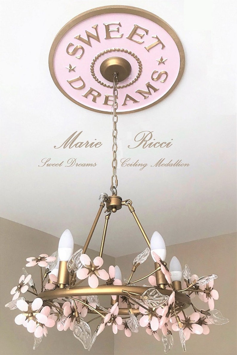 Pink And Gold Decor Baby Shower Gift Baby Gift Farmhouse Decor Marie Ricci Sweet Dreams Ceiling Medallion Ceiling Medallion Baby Gift