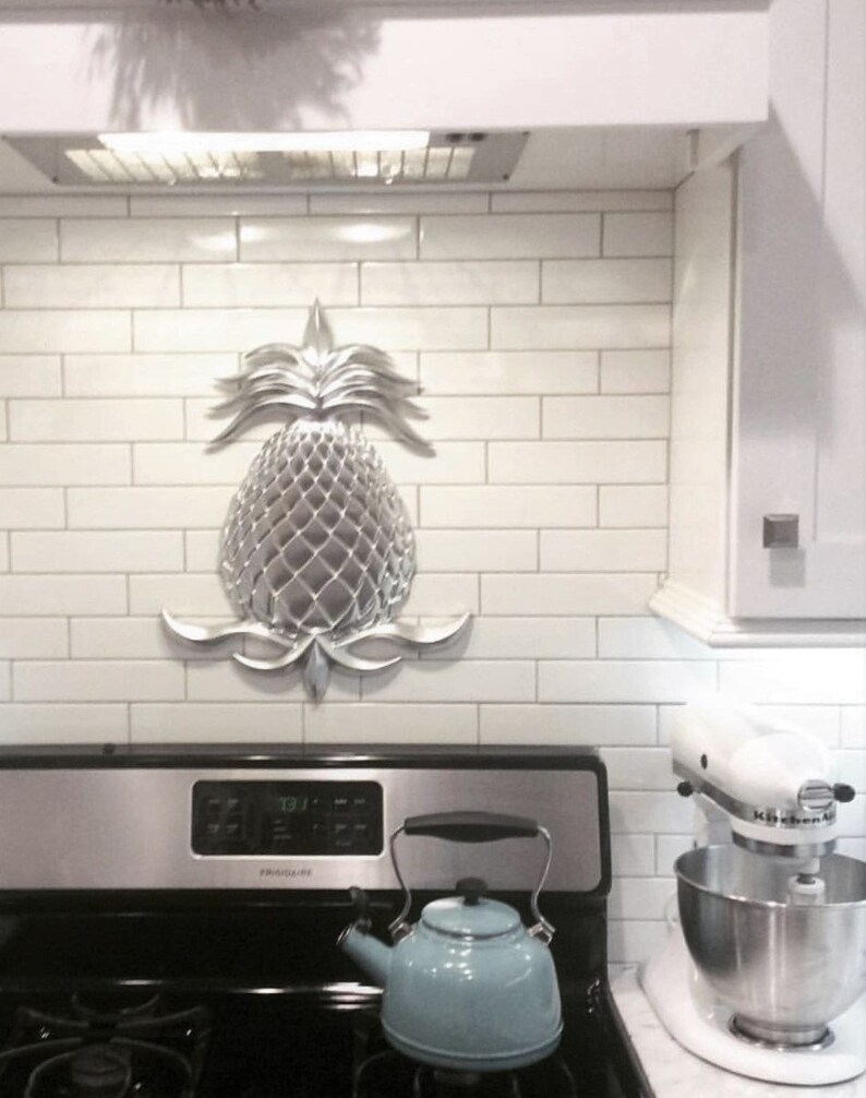 Silver Decor Farmhouse Decorpineapple Decor Pineapple Tile Etsy