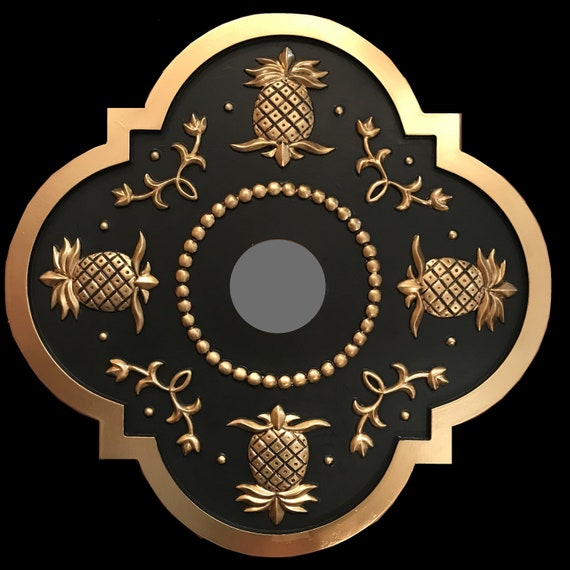 Pineapple Ceiling Medallion Pineapple Decor Black And Gold Decor Tropical Decor Ceiling Medallions Marie Ricci Home And Living Gold