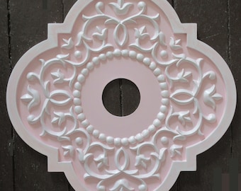 Shabby Chic Ceiling Medallion, Ceiling Medallion, Ceiling Rose by Marie Ricci for girls room or shabby home decor, Pink Ceiling Medallion