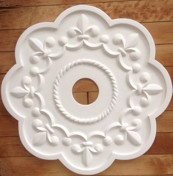 Ceiling Medallion White Decor Fluer De Lis Decor Lighting Etsy