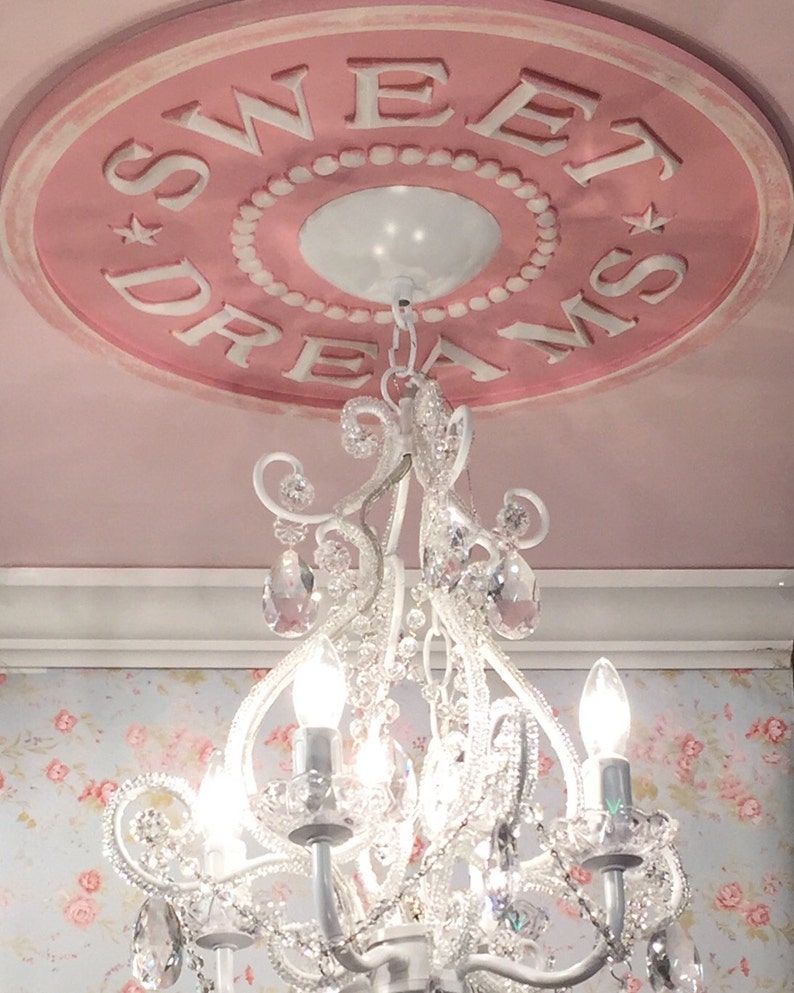 Nursery Decor Sweet Dreams Ceiling Medallion Ceiling Medallion Farmhouse Baby Marie Ricci Pale Pink Gift Baby Shower Gift Pink Decor Chandeliers Home Living Vadel Com