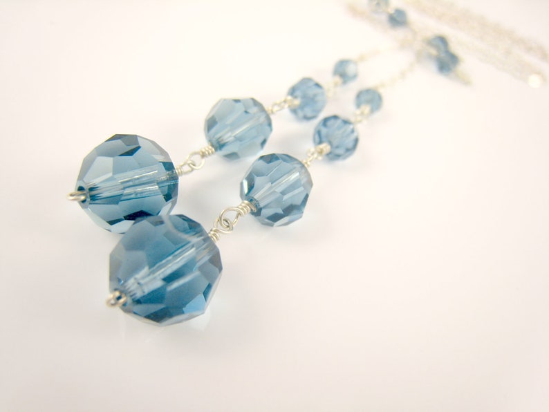 Crystal Lariat Necklace Y Necklace Blue Swarovski Crystal Jewelry Adjustable Necklace Gift Idea For Her image 4
