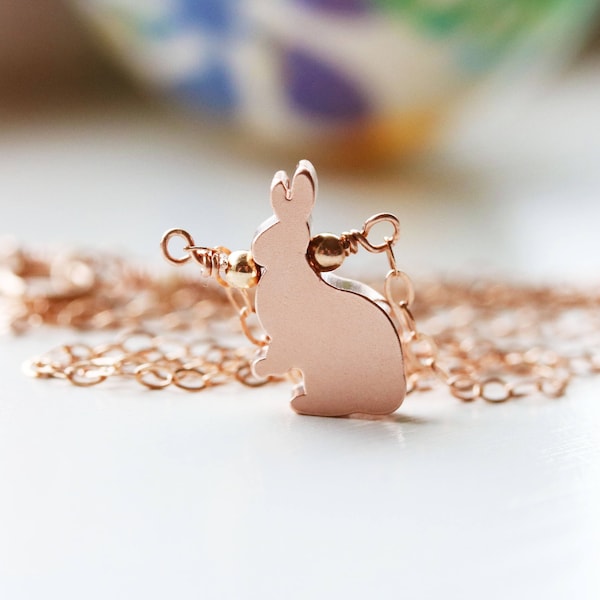 Rose Gold Bunny Rabbit Necklace, Editors Pick, Woodland Animal, Rabbit Charm, Animal Lover,  Gift Idea, Petite Lapin, Little Girl Necklace