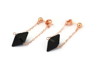 Minimalist Black Crystal Spike Little Black Dress Earrings