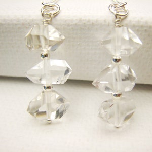 Herkimer Diamond Threader Earrings,  Front Back Earrings, Sterling Silver Ear Threads