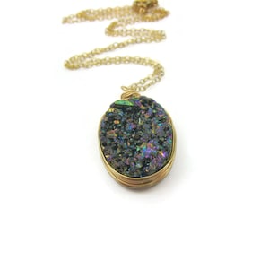 Rainbow Druzy Quartz Necklace Druzy Quartz Pendant Drusy Geode Necklace Gift Idea For Her BFF image 1