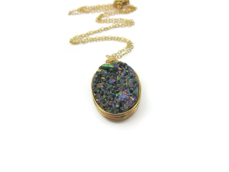 Rainbow Druzy Quartz Necklace Druzy Quartz Pendant Drusy Geode Necklace Gift Idea For Her BFF image 1