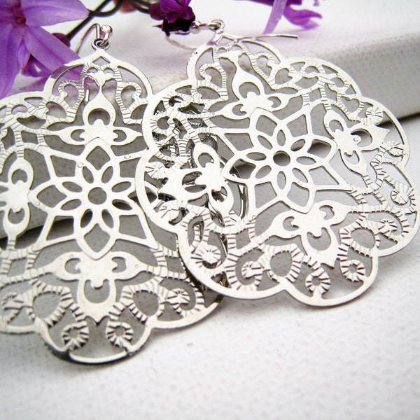 Silver Filigree Earrings, Statement Earrings, Lightweight Earrings, Moroccan Style, Bohemian Jewelry, Boho Style, Gift for BFF, For Her