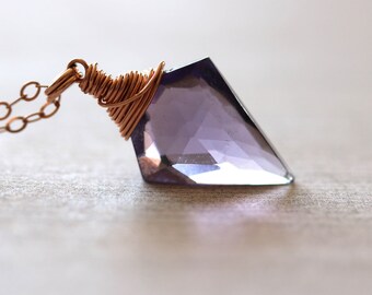 Purple Arrowhead Amethyst Quartz Necklace, Rose Gold Minimalist Jewelry
