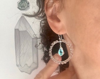 Crystal Statement Earrings Mystic Quartz Hoop Earrings Bohemian Crystal Earrings Boho Style Festival Jewelry Wedding Earrings Gift For Her