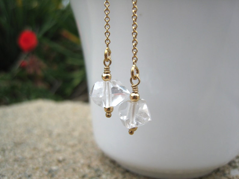 Herkimer Diamond Threader Earrings April Birthstone Herkimer Diamond Ear Threader Minimalist Earrings Bridal Jewelry Bridesmaid Gift For BFF image 2