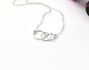 Three Rings Necklace Infinity Necklace Intertwined Rings 30th Birthday Asymmetrical Jewellery Connected Rings Necklace Layering Necklace BFF