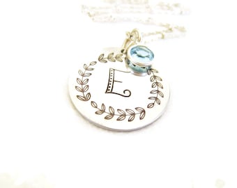 Hand Stamped Initial Necklace, Personalized Customized Pendant, Mommy Jewelry