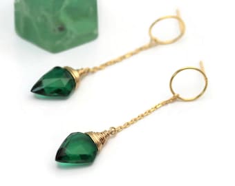Green Arrowhead Quartz Geometric Minimalist Drop Earrings