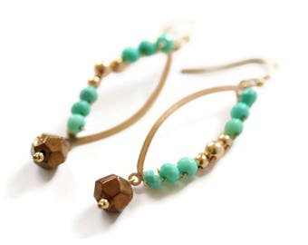 As Seen On TV Worn on MOM Turquoise Earrings Marquise Shaped Earrings Gold Filled Dangle Drop Earrings Gift Idea for Her Celebrity Style